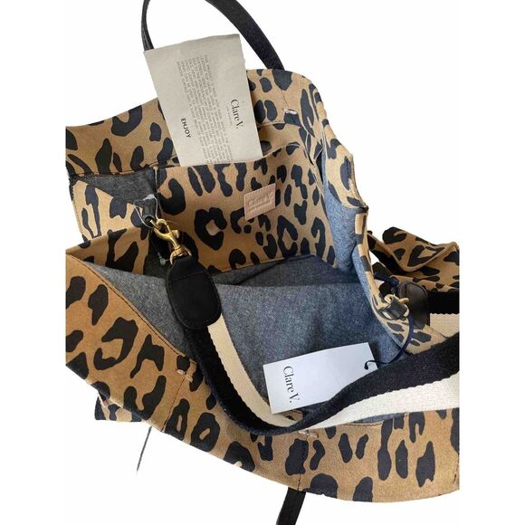 Clare V Brown Simple Leopard Animal Print Suede Large Tote Bag Detachable Strap - Picture 6 of 7